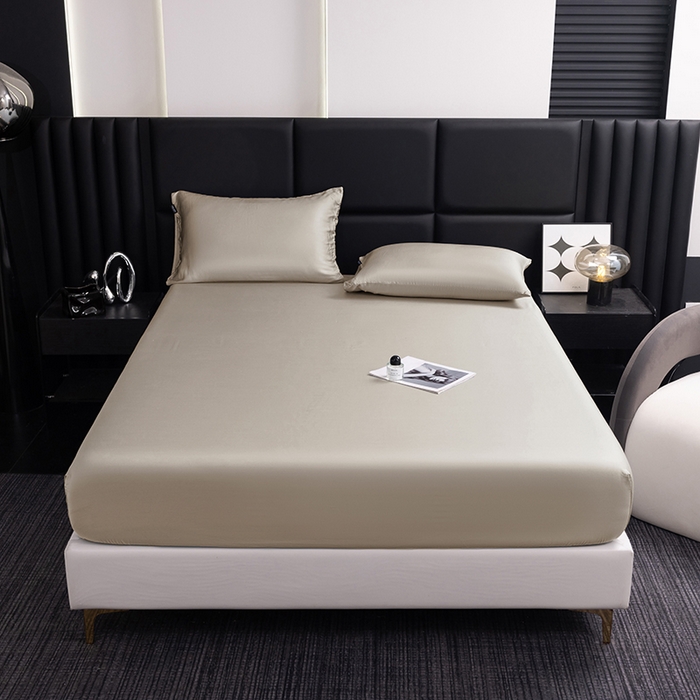 91家纺网 家纺一手货源 找家纺 慕梵家居 2026新款莱赛尔天丝纯色单床笠床笠单件 纱褐色