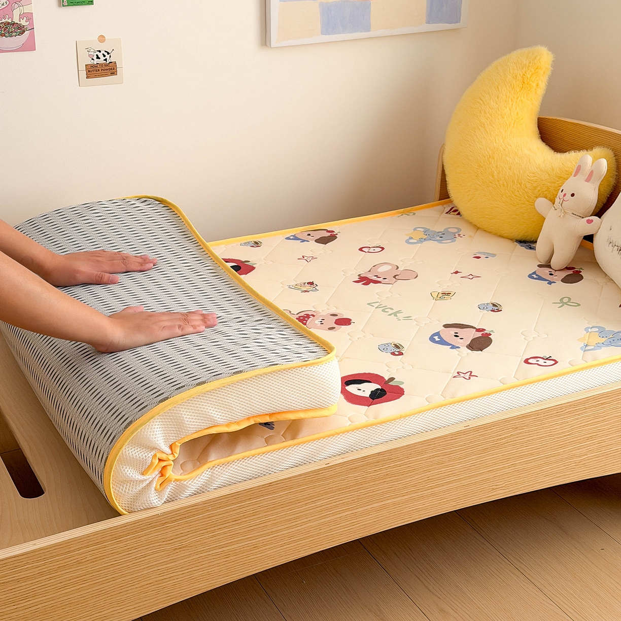 91家纺网 家纺一手货源 找家纺 嗨生活 2026新款儿童硅胶记忆海绵床垫 果果派对