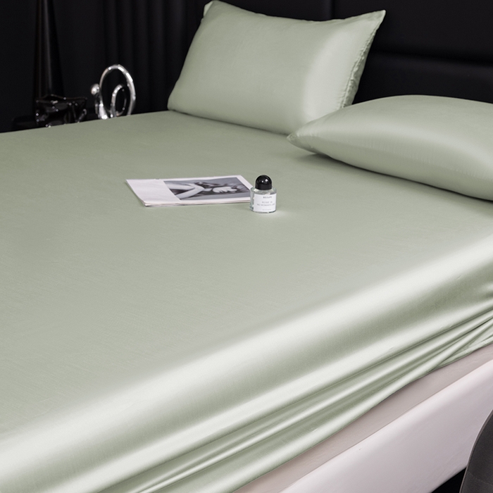 91家纺网 家纺一手货源 找家纺 慕梵家居 2026新款莱赛尔天丝纯色单床笠床笠单件 纱叶绿