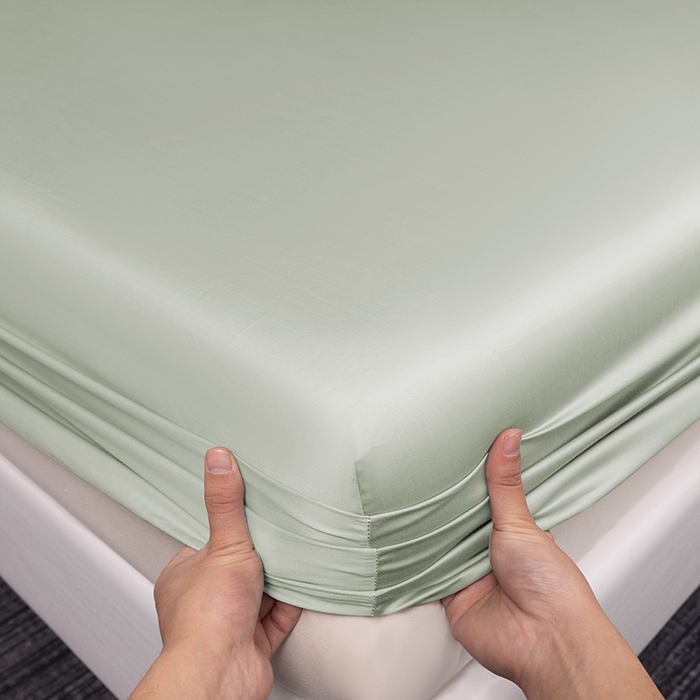 91家纺网 家纺一手货源 找家纺 慕梵家居 2026新款莱赛尔天丝纯色单床笠床笠单件 纱叶绿