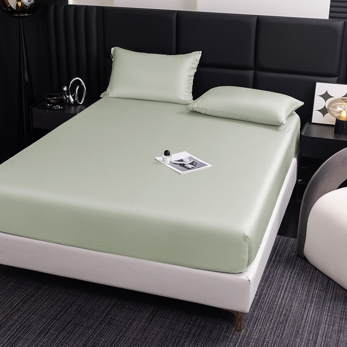 91家纺网 家纺一手货源 找家纺 慕梵家居 2026新款莱赛尔天丝纯色单床笠床笠单件 纱叶绿