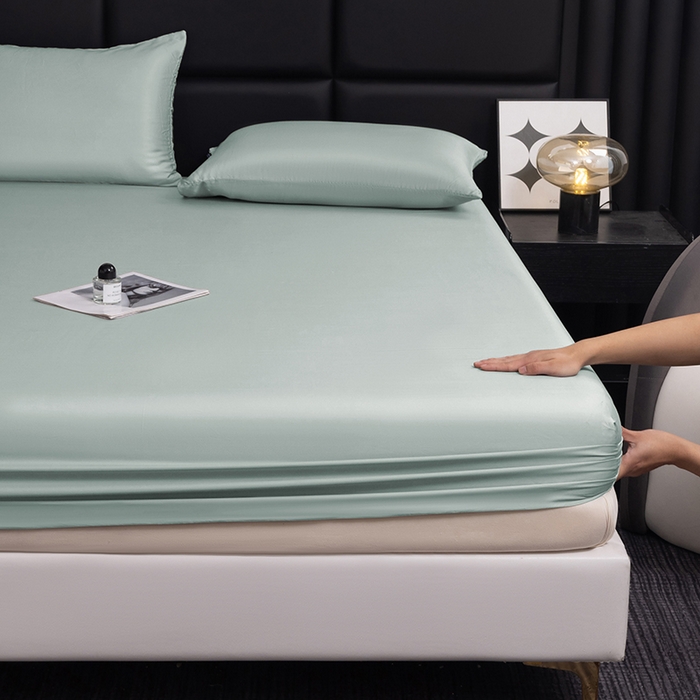 91家纺网 家纺一手货源 找家纺 慕梵家居 2026新款莱赛尔天丝纯色单床笠床笠单件 圣杯蓝