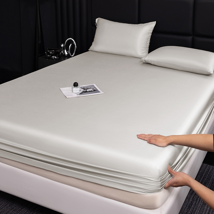 慕梵家居 2026新款莱赛尔天丝纯色单床笠床笠单件 云氧灰