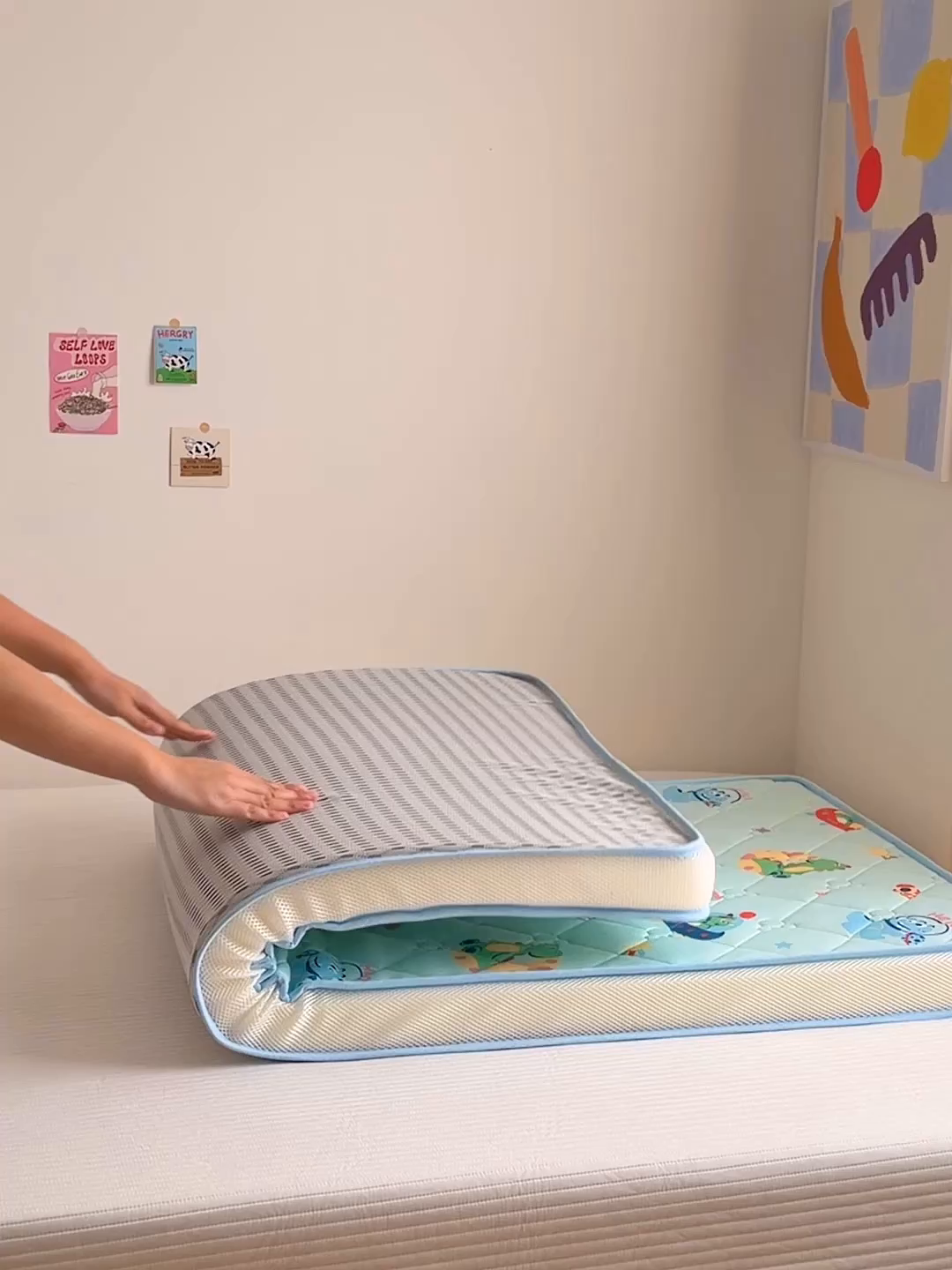 91家纺网 家纺一手货源 找家纺 嗨生活 2026新款儿童硅胶记忆海绵床垫 快乐恐龙