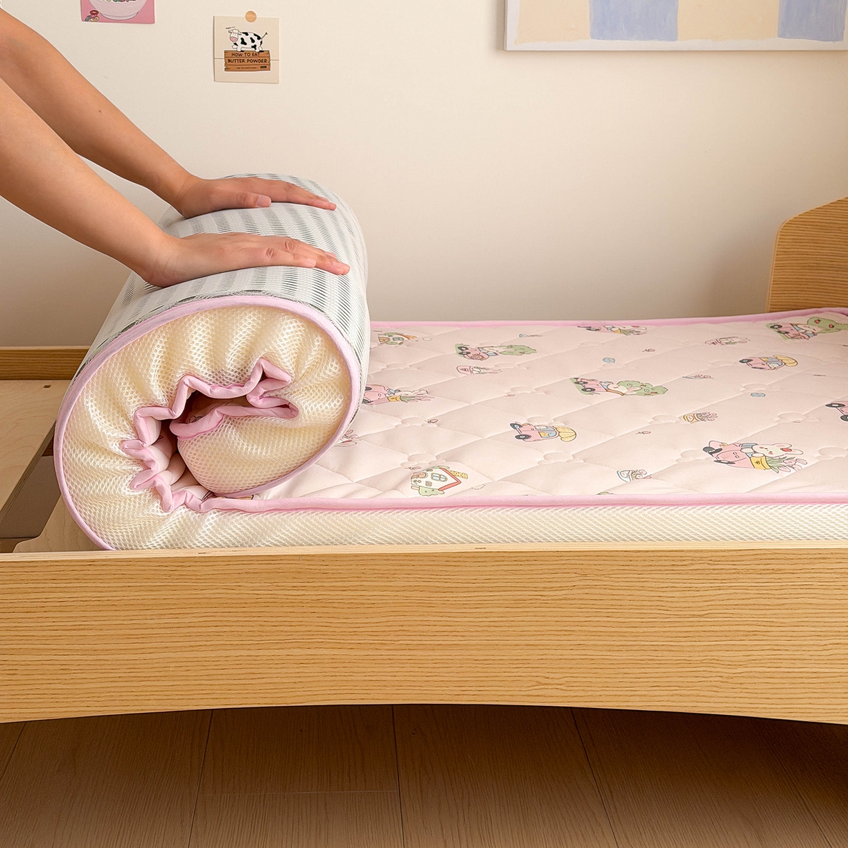 91家纺网 家纺一手货源 找家纺 嗨生活 2026新款儿童硅胶记忆海绵床垫 梦幻兔