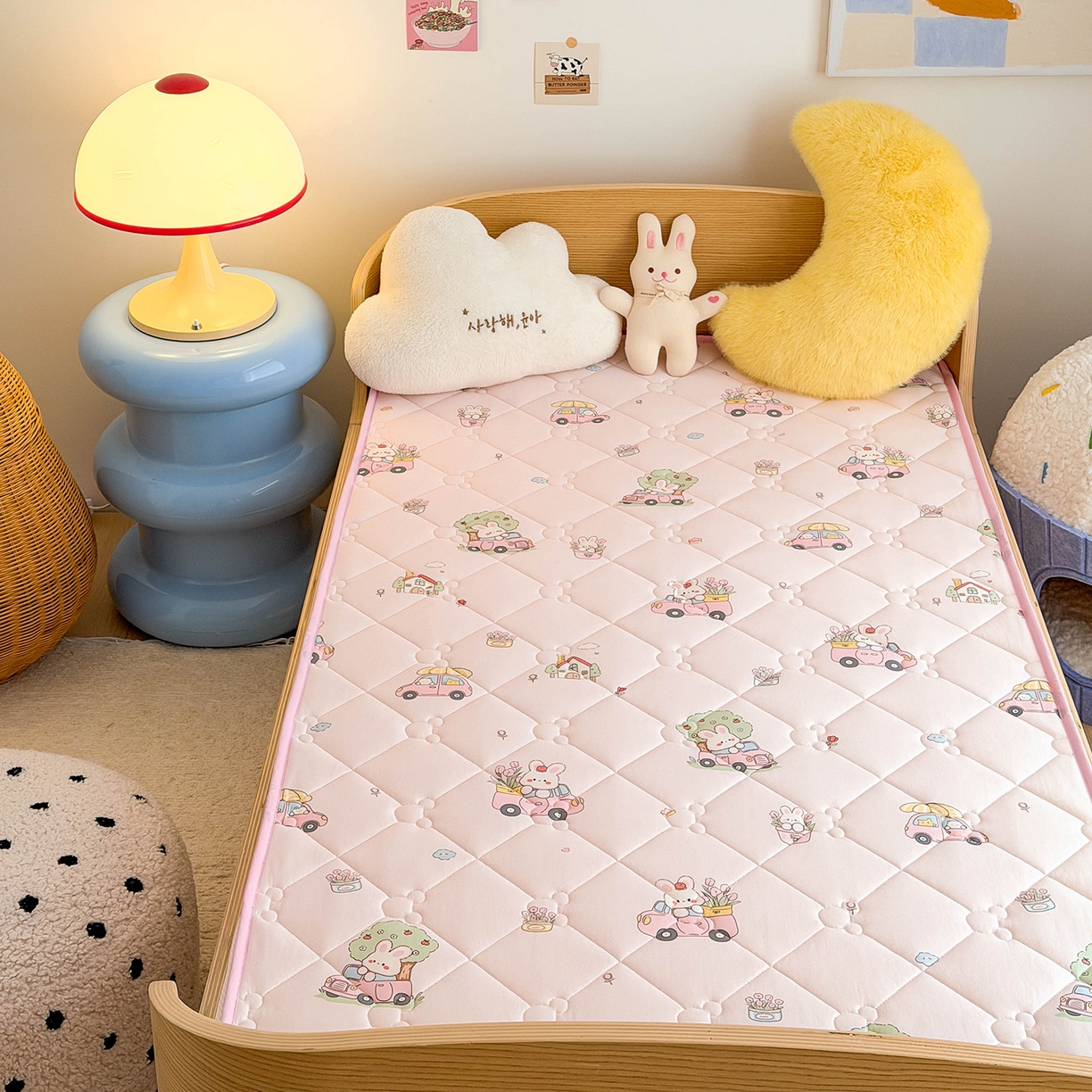 91家纺网 家纺一手货源 找家纺 嗨生活 2026新款儿童硅胶记忆海绵床垫 梦幻兔