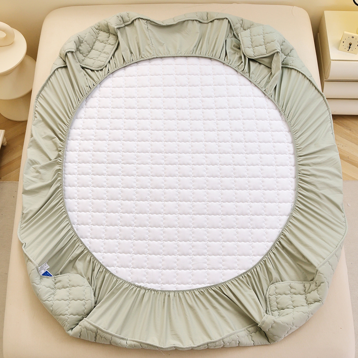 91家纺网 家纺一手货源 找家纺 （总）彩亿家纺 2026新款A类古法水洗仿棉夹棉床笠三件套床垫保护套四季通用床罩-波浪格