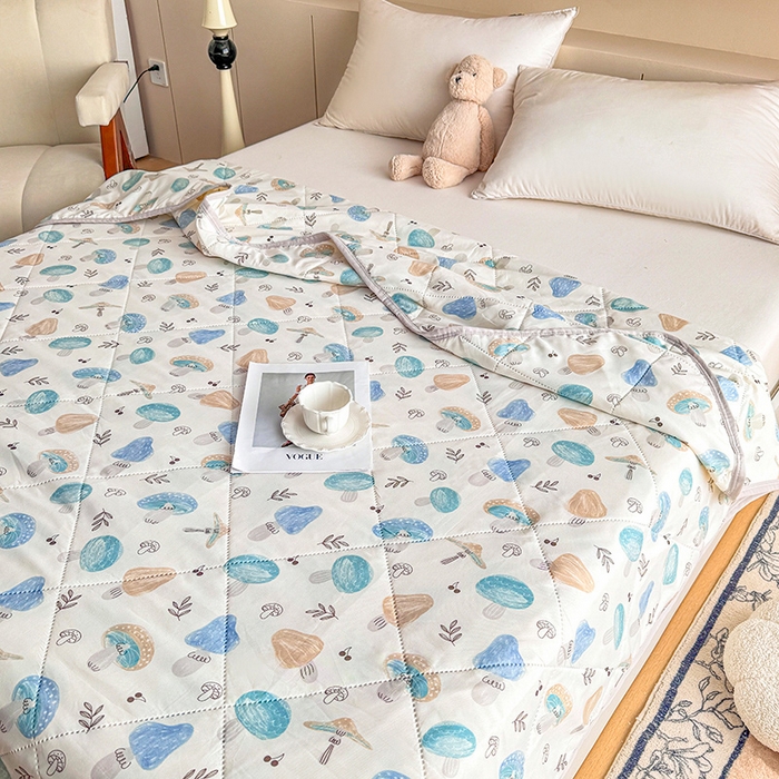 91家纺网 家纺一手货源 找家纺 薇玛仕 2026电商爆款印花小清新超声波大豆夏凉被礼品空调被 蘑菇花园