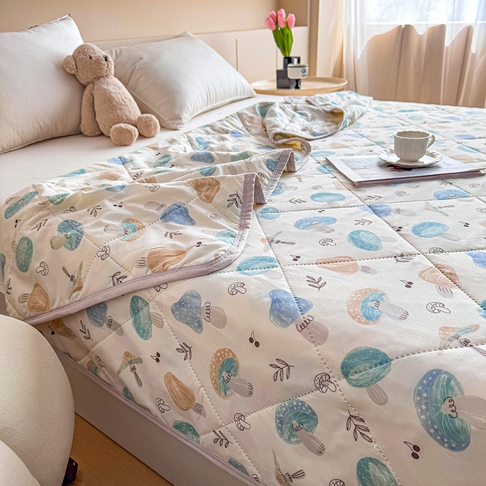 91家纺网 家纺一手货源 找家纺 薇玛仕 2026电商爆款印花小清新超声波大豆夏凉被礼品空调被 蘑菇花园