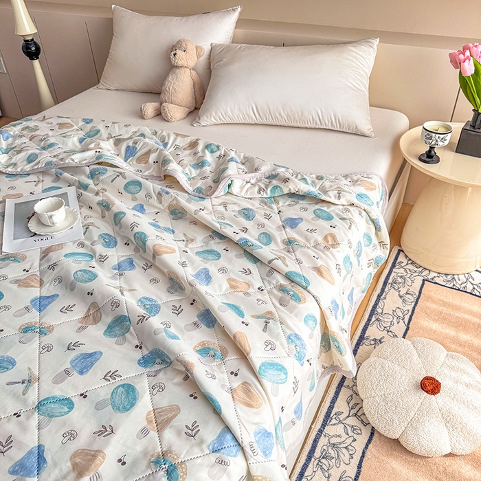 91家纺网 家纺一手货源 找家纺 薇玛仕 2026电商爆款印花小清新超声波大豆夏凉被礼品空调被 蘑菇花园