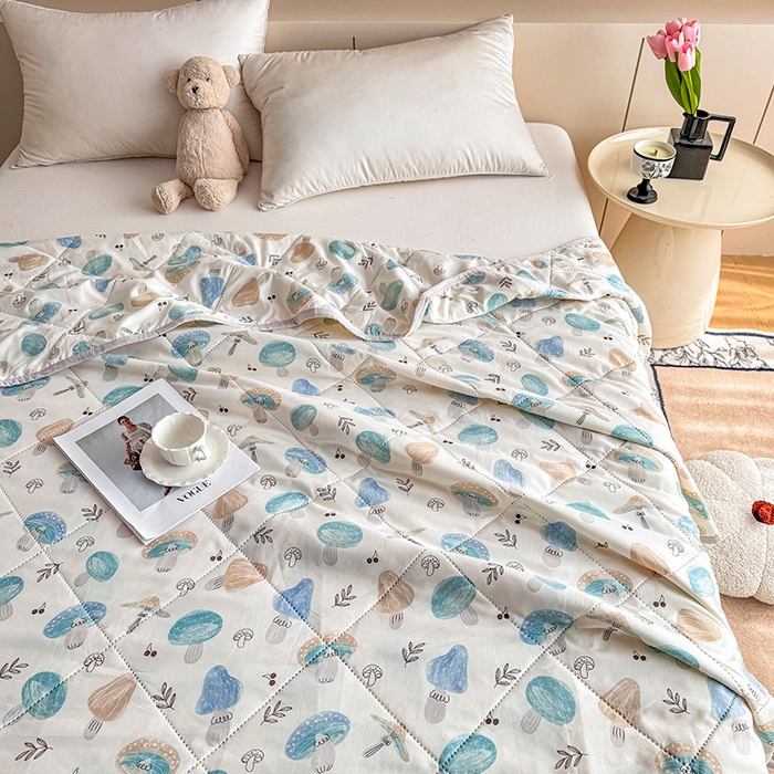 91家纺网 家纺一手货源 找家纺 薇玛仕 2026电商爆款印花小清新超声波大豆夏凉被礼品空调被 蘑菇花园