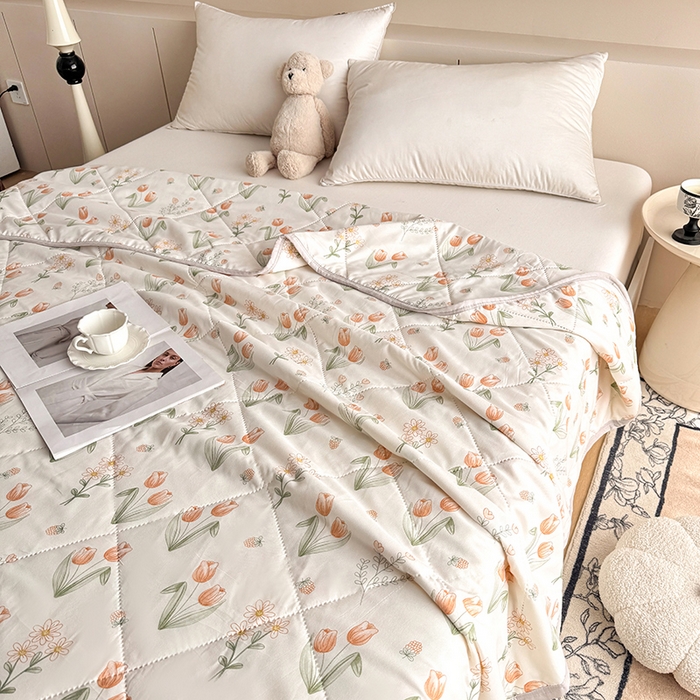 91家纺网 家纺一手货源 找家纺 薇玛仕 2026电商爆款印花小清新超声波大豆夏凉被礼品空调被 郁金花开