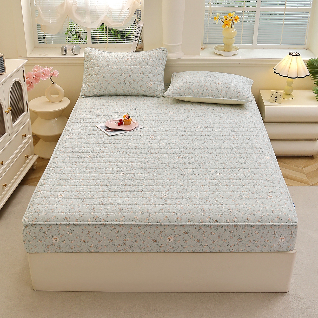 91家纺网 家纺一手货源 找家纺 （总）彩亿家纺 2026新款A类古法水洗仿棉夹棉床笠三件套床垫保护套四季通用床罩-波浪格