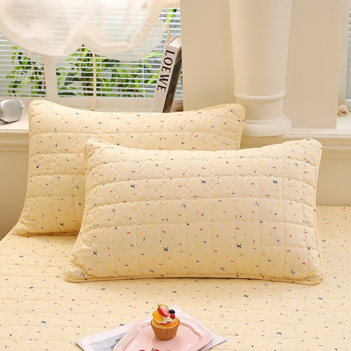 91家纺网 家纺一手货源 找家纺 彩亿家纺 2026新款A类古法水洗仿棉夹棉床笠三件套床垫保护套四季通用床罩-波浪格 波浪格-星星点点