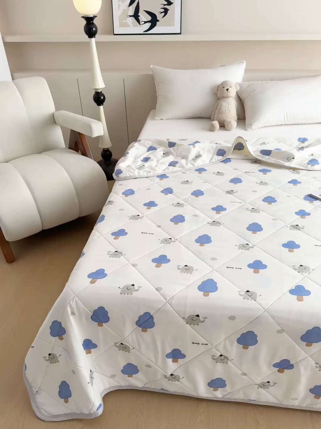 91家纺网 家纺一手货源 找家纺 薇玛仕 2026电商爆款印花小清新超声波大豆夏凉被礼品空调被 森林小象