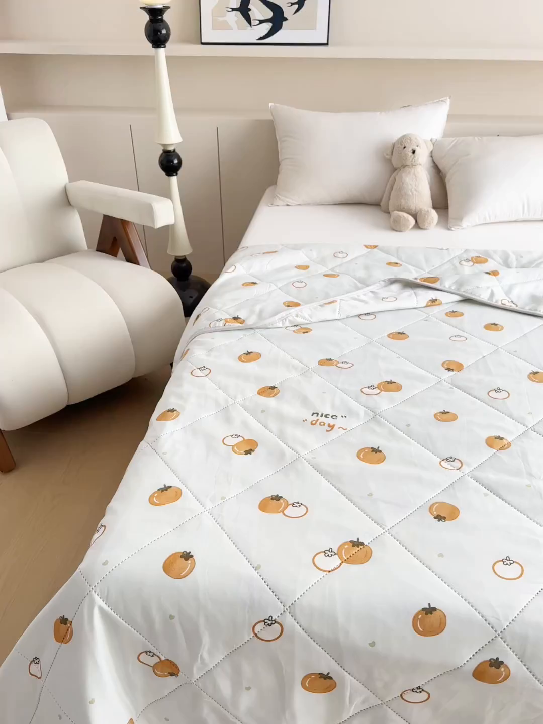 91家纺网 家纺一手货源 找家纺 薇玛仕 2026电商爆款印花小清新超声波大豆夏凉被礼品空调被 柿柿如意