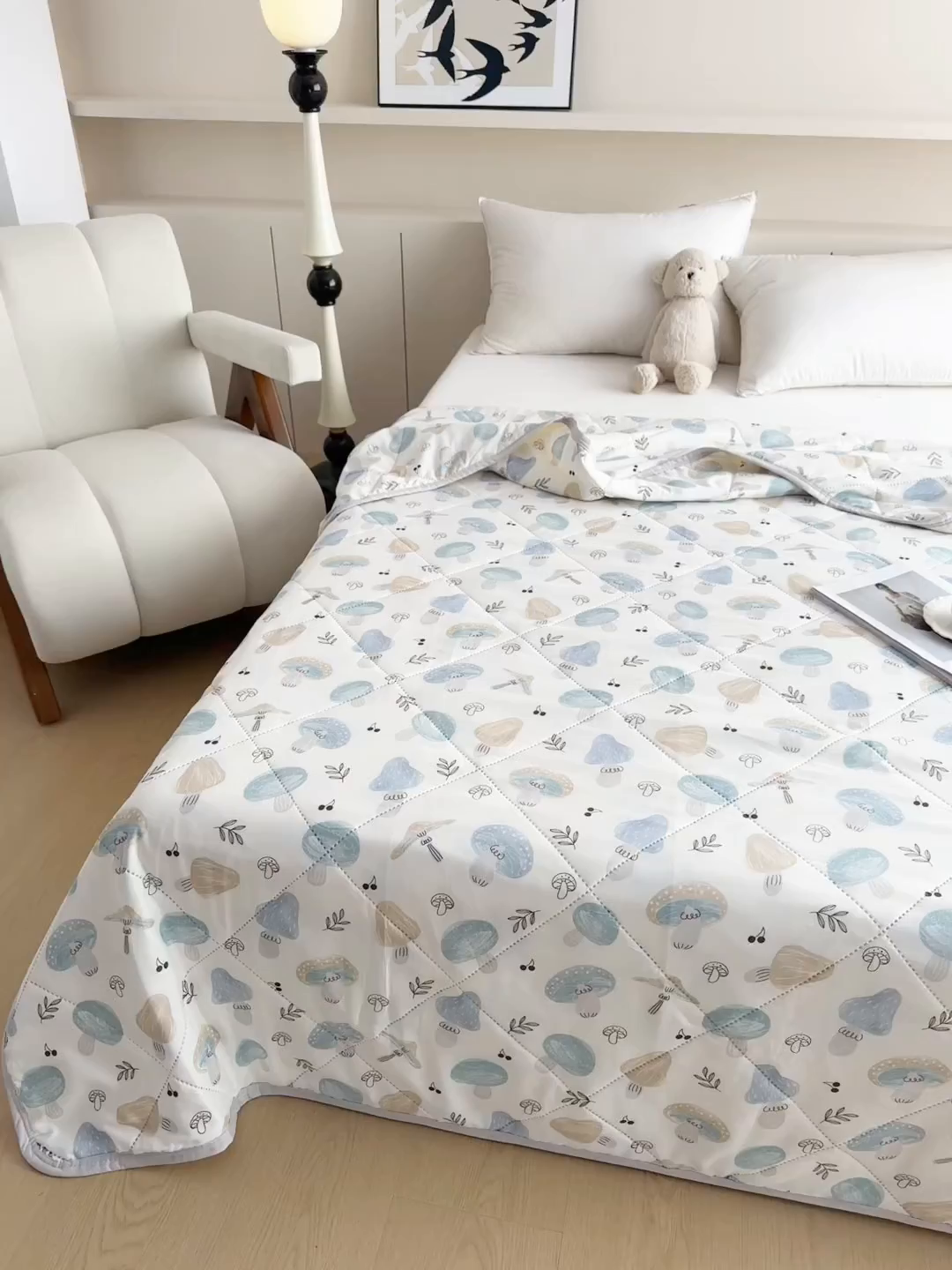 91家纺网 家纺一手货源 找家纺 薇玛仕 2026电商爆款印花小清新超声波大豆夏凉被礼品空调被 蘑菇花园