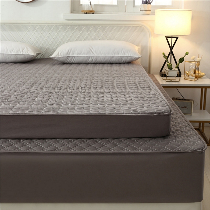 91家纺网 家纺一手货源 找家纺 伊赛家纺 2026新款夹棉加厚防螨格子床笠 方灰