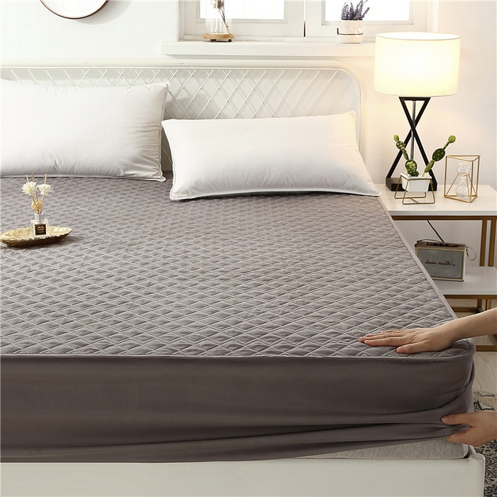 91家纺网 家纺一手货源 找家纺 伊赛家纺 2026新款夹棉加厚防螨格子床笠 方灰