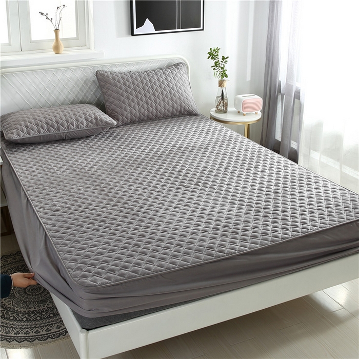 91家纺网 家纺一手货源 找家纺 伊赛家纺 2026新款夹棉加厚防螨格子床笠 方灰