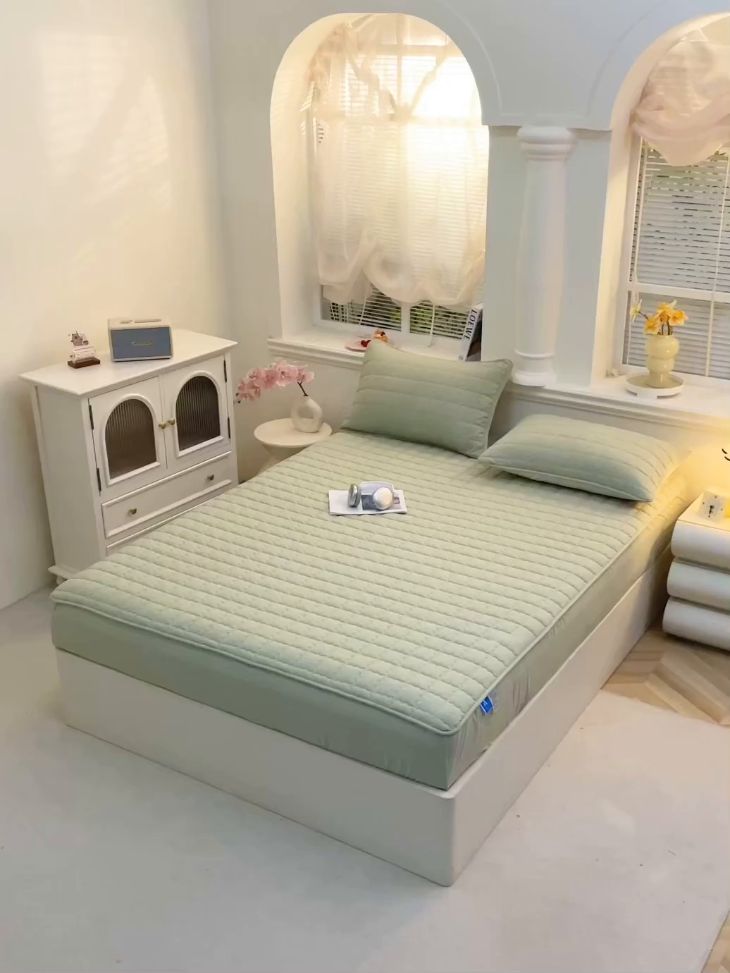 91家纺网 家纺一手货源 找家纺 （总）彩亿家纺 2026新款A类古法水洗仿棉夹棉床笠三件套床垫保护套四季通用床罩-波浪格