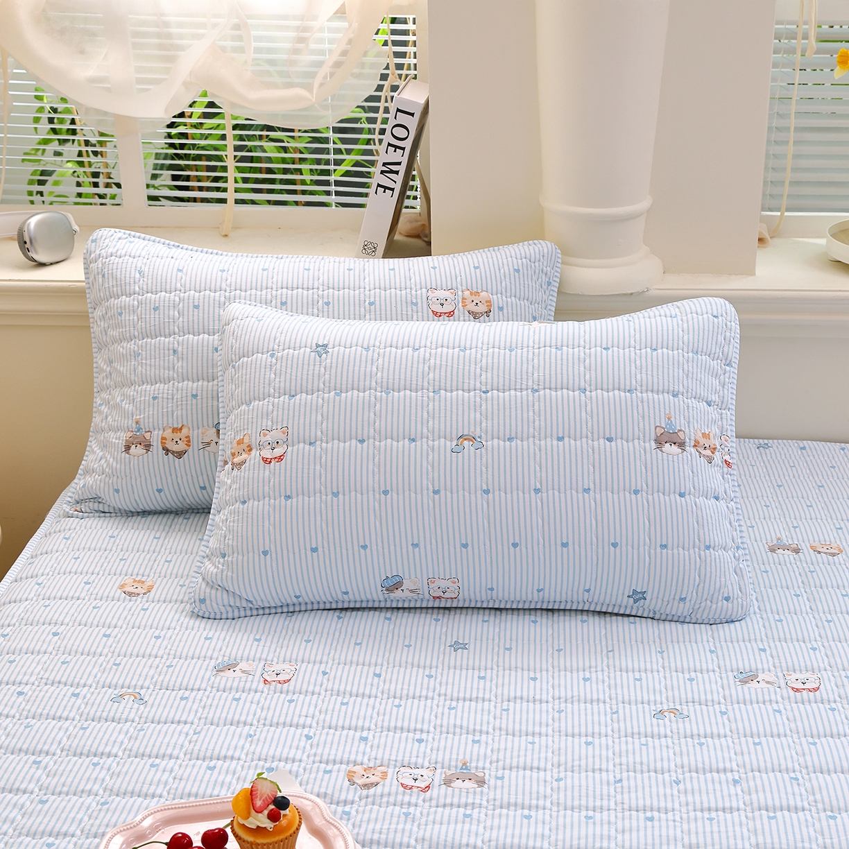 91家纺网 家纺一手货源 找家纺 彩亿家纺 2026新款A类古法水洗仿棉夹棉床笠三件套床垫保护套四季通用床罩-波浪格 波浪格-猫猫乐园