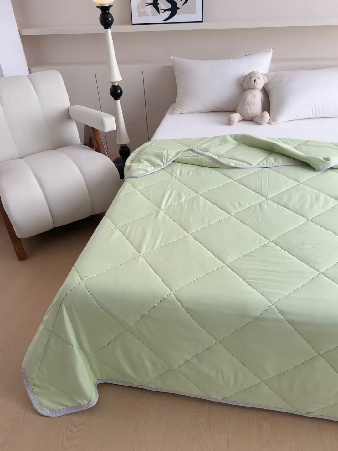 91家纺网 家纺一手货源 找家纺 薇玛仕 2026跨境电商外贸款 纯色亲肤磨毛超声波夏凉被空调被 青草绿