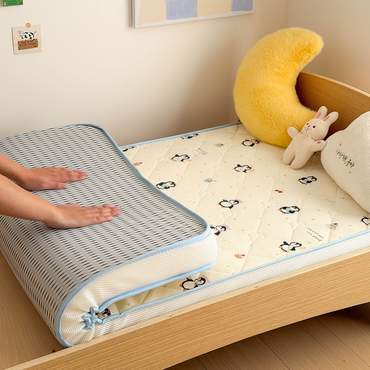 91家纺网 家纺一手货源 找家纺 嗨生活 2026新款儿童硅胶记忆海绵床垫 奇趣企鹅