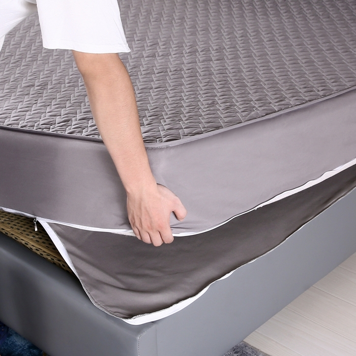 91家纺网 家纺一手货源 找家纺 伊赛家纺 2026新款可拆卸六面全包床笠 方灰