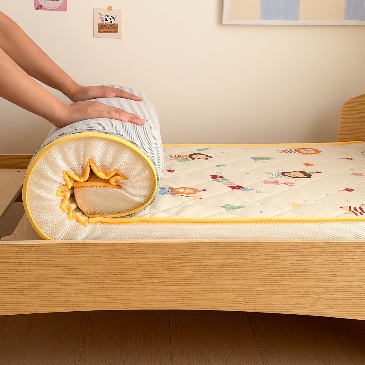 91家纺网 家纺一手货源 找家纺 嗨生活 2026新款儿童硅胶记忆海绵床垫 音乐小狮