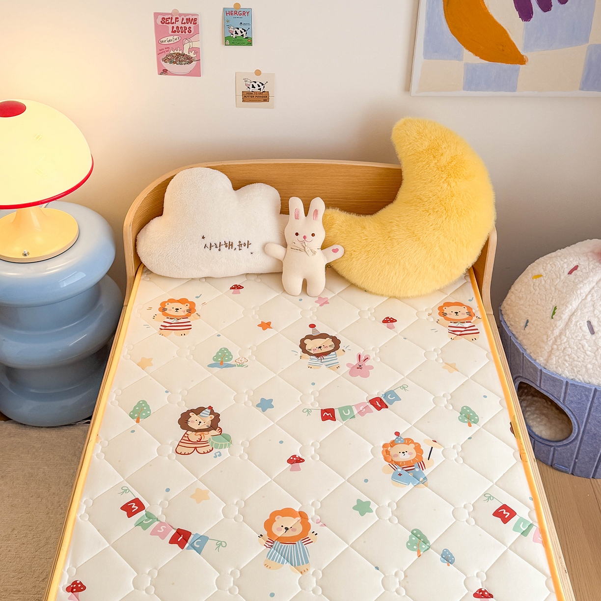 91家纺网 家纺一手货源 找家纺 嗨生活 2026新款儿童硅胶记忆海绵床垫 音乐小狮