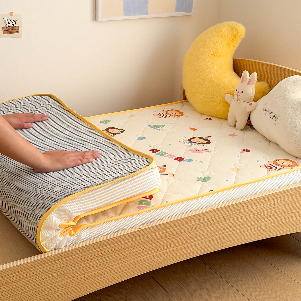 91家纺网 家纺一手货源 找家纺 嗨生活 2026新款儿童硅胶记忆海绵床垫 音乐小狮