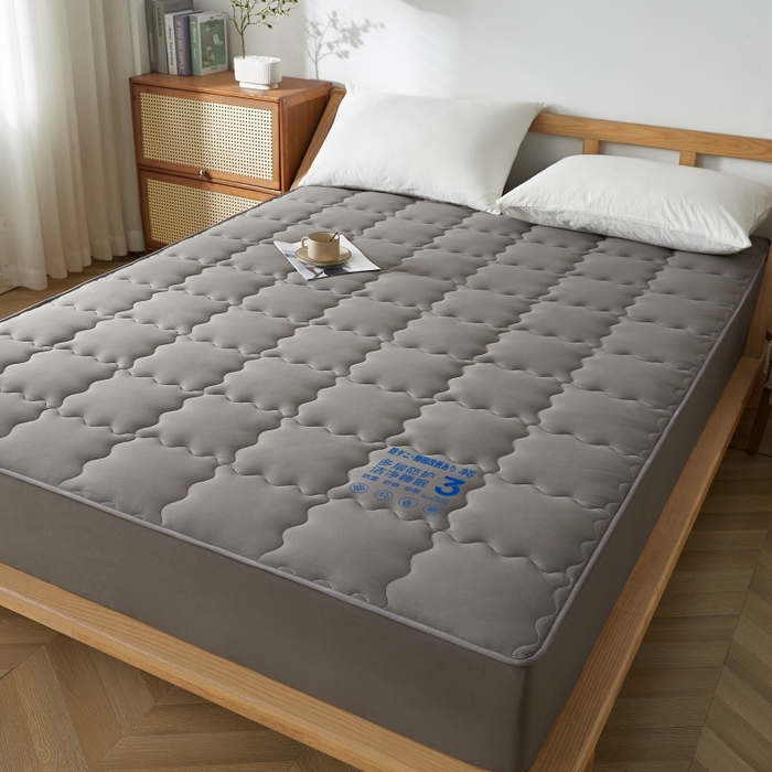 91家纺网 家纺一手货源 找家纺 伊赛家纺 2026新款抗菌防螨夹棉大方格床笠 经典灰