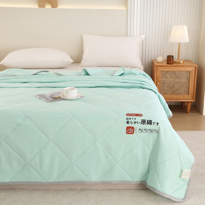 91家纺网 家纺一手货源 找家纺 薇玛仕 2026新款外贸跨境电商礼品烫画款超声波原棉大豆夏凉被空调被单双人薄被子 超声波--原棉湖蓝