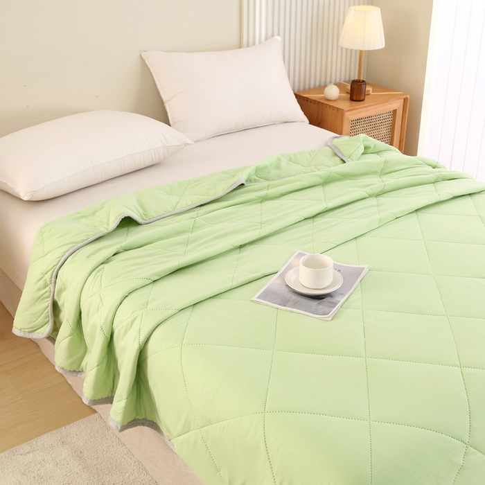 91家纺网 家纺一手货源 找家纺 薇玛仕 2026新款外贸跨境电商礼品烫画款超声波原棉大豆夏凉被空调被单双人薄被子 超声波--原棉果绿