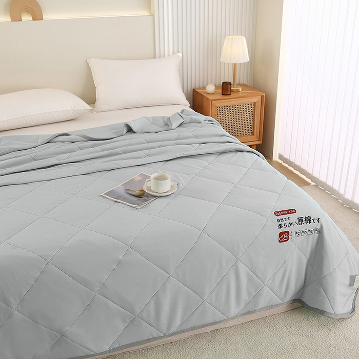 91家纺网 家纺一手货源 找家纺 薇玛仕 2026新款外贸跨境电商礼品烫画款超声波原棉大豆夏凉被空调被单双人薄被子 超声波--原棉灰色