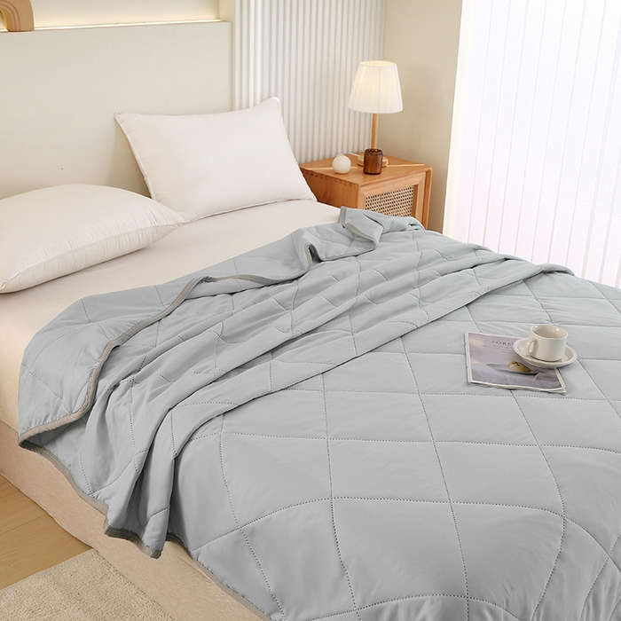 91家纺网 家纺一手货源 找家纺 薇玛仕 2026新款外贸跨境电商礼品烫画款超声波原棉大豆夏凉被空调被单双人薄被子 超声波--原棉灰色