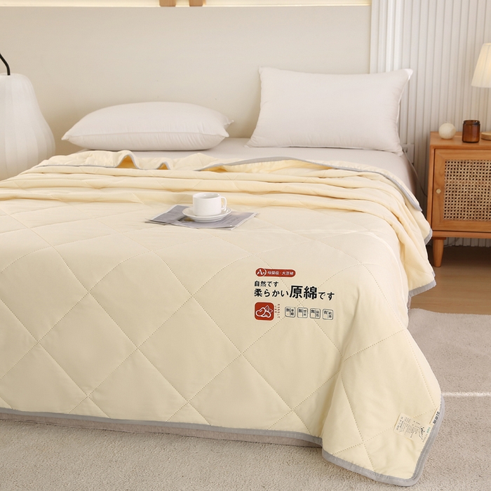 91家纺网 家纺一手货源 找家纺 薇玛仕 2026新款外贸跨境电商礼品烫画款超声波原棉大豆夏凉被空调被单双人薄被子 超声波--原棉米黄