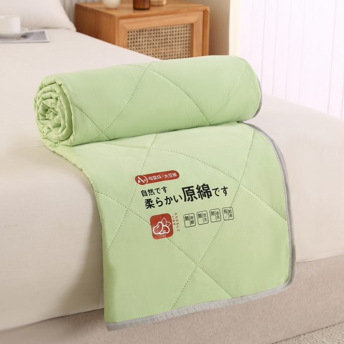 薇玛仕 2026新款外贸跨境电商礼品烫画款超声波原棉大豆夏凉被空调被单双人薄被子 超声波--原棉果绿