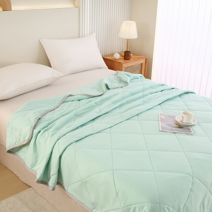 91家纺网 家纺一手货源 找家纺 薇玛仕 2026新款外贸跨境电商礼品烫画款超声波原棉大豆夏凉被空调被单双人薄被子 超声波--原棉湖蓝