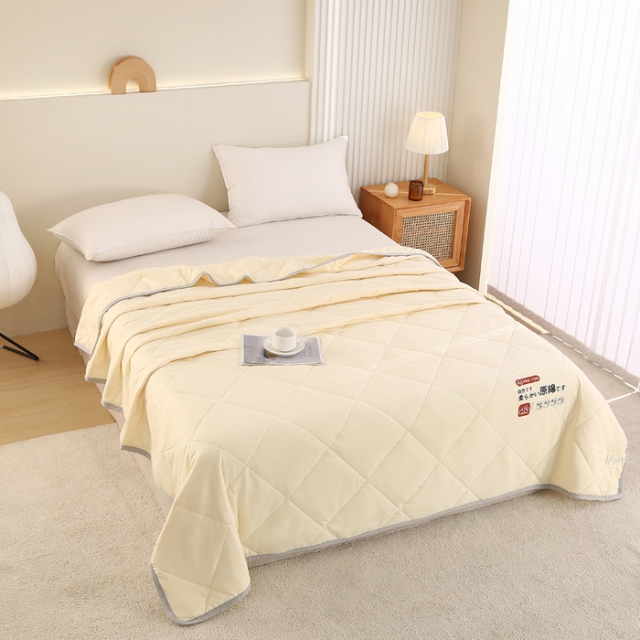 91家纺网 家纺一手货源 找家纺 薇玛仕 2026新款外贸跨境电商礼品烫画款超声波原棉大豆夏凉被空调被单双人薄被子 超声波--原棉米黄