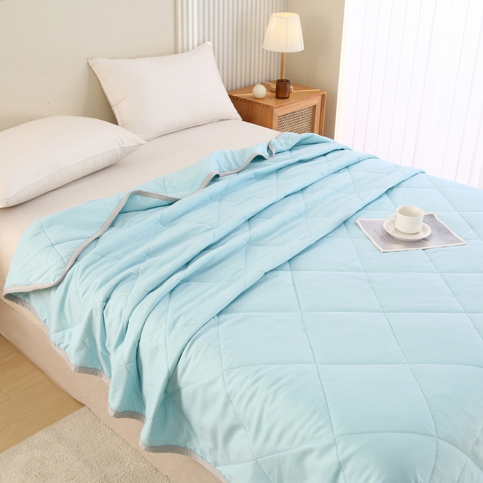 91家纺网 家纺一手货源 找家纺 薇玛仕 2026新款外贸跨境电商礼品烫画款超声波原棉大豆夏凉被空调被单双人薄被子 超声波--原棉天蓝