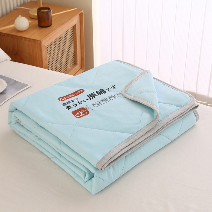 91家纺网 家纺一手货源 找家纺 薇玛仕 2026新款外贸跨境电商礼品烫画款超声波原棉大豆夏凉被空调被单双人薄被子 超声波--原棉天蓝