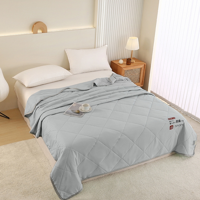 91家纺网 家纺一手货源 找家纺 薇玛仕 2026新款外贸跨境电商礼品烫画款超声波原棉大豆夏凉被空调被单双人薄被子 超声波--原棉灰色