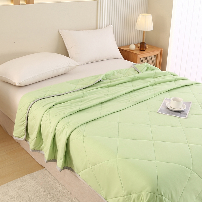 91家纺网 家纺一手货源 找家纺 薇玛仕 2026新款外贸跨境电商礼品烫画款超声波原棉大豆夏凉被空调被单双人薄被子 超声波--原棉果绿