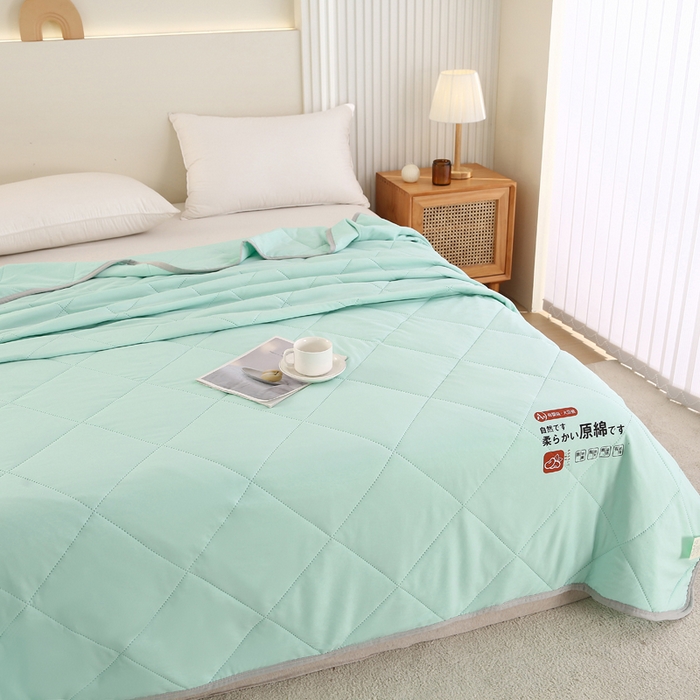 91家纺网 家纺一手货源 找家纺 薇玛仕 2026新款外贸跨境电商礼品烫画款超声波原棉大豆夏凉被空调被单双人薄被子 超声波--原棉湖蓝