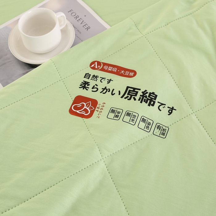 91家纺网 家纺一手货源 找家纺 薇玛仕 2026新款外贸跨境电商礼品烫画款超声波原棉大豆夏凉被空调被单双人薄被子 超声波--原棉果绿