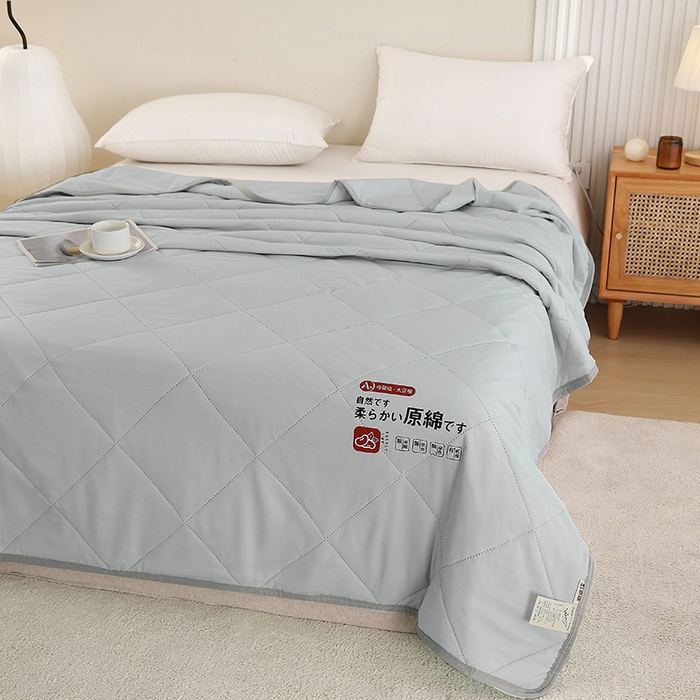 91家纺网 家纺一手货源 找家纺 薇玛仕 2026新款外贸跨境电商礼品烫画款超声波原棉大豆夏凉被空调被单双人薄被子 超声波--原棉灰色