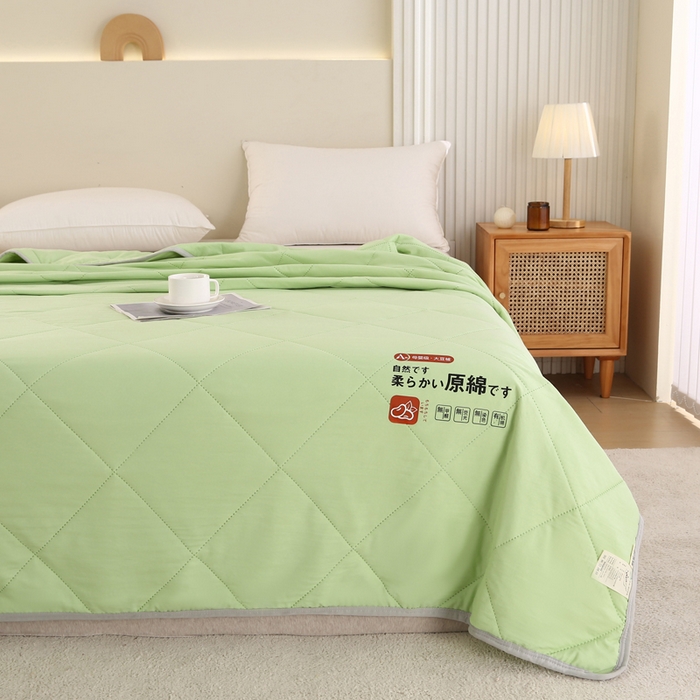 91家纺网 家纺一手货源 找家纺 薇玛仕 2026新款外贸跨境电商礼品烫画款超声波原棉大豆夏凉被空调被单双人薄被子 超声波--原棉果绿