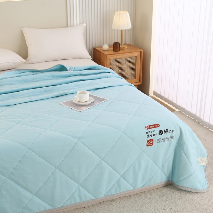 91家纺网 家纺一手货源 找家纺 薇玛仕 2026新款外贸跨境电商礼品烫画款超声波原棉大豆夏凉被空调被单双人薄被子 超声波--原棉天蓝